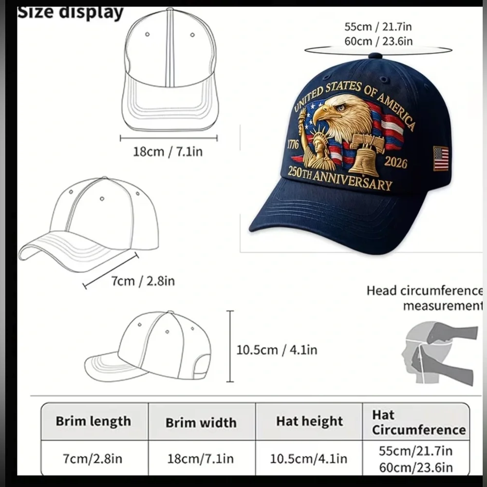 Unisex USA 250th Anniversary Black Embroidered Cap